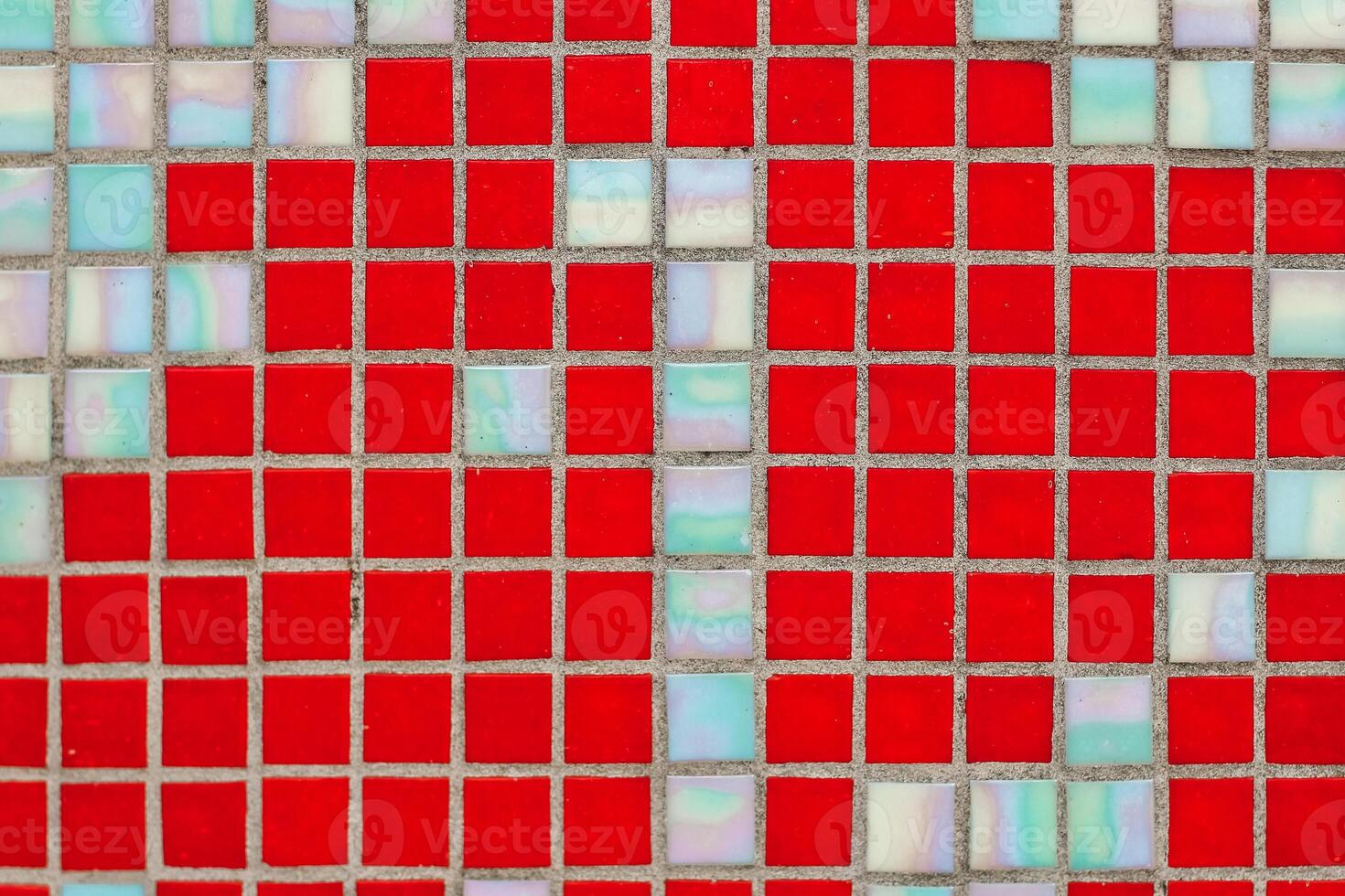 Texture of red mosaic tiles, close-up photo