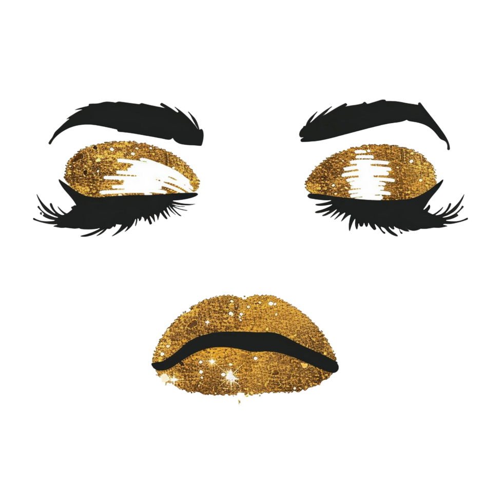 eyes and lips with gold glitter png