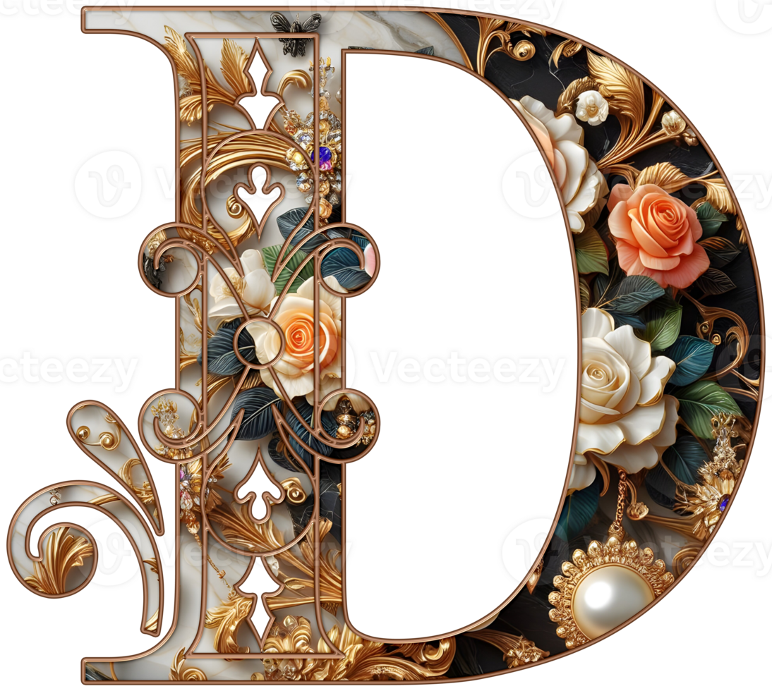 Gold floral alphabet png