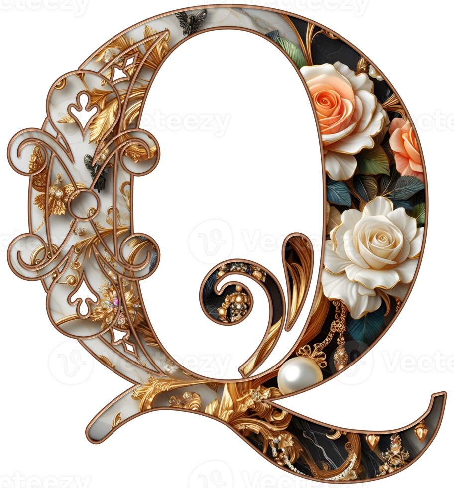 Gold floral alphabet png