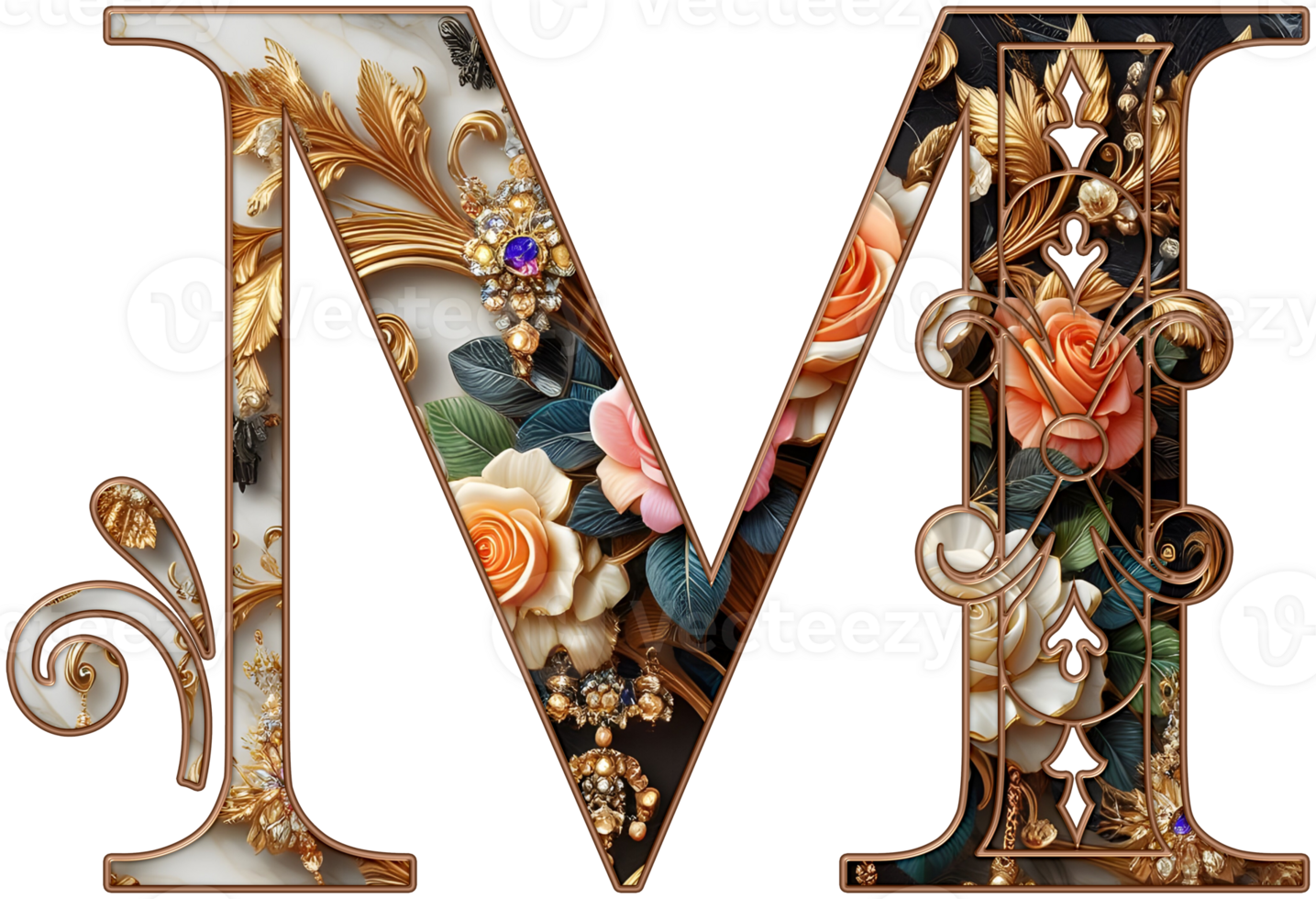 Gold floral alphabet png