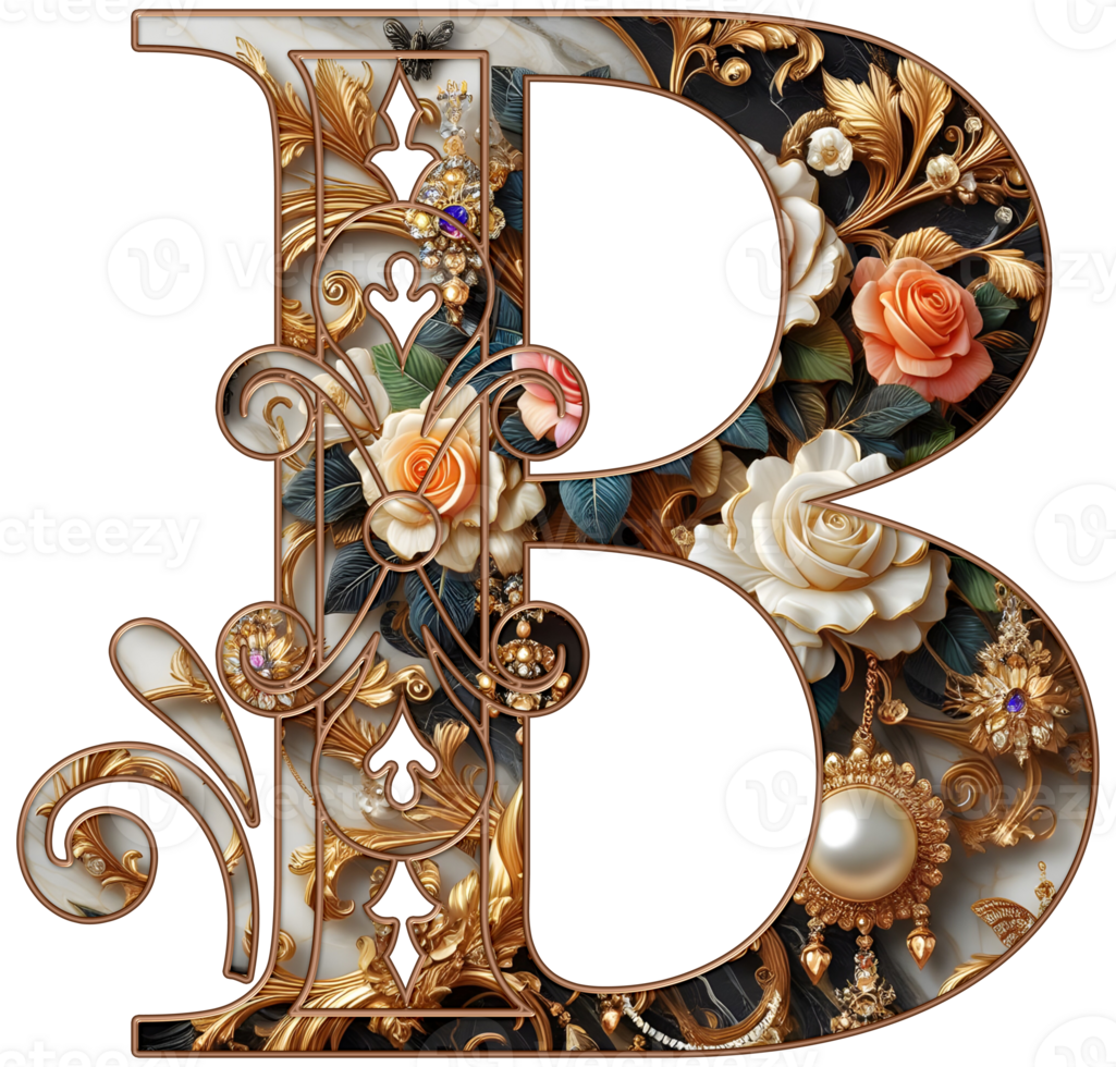 Gold floral alphabet png
