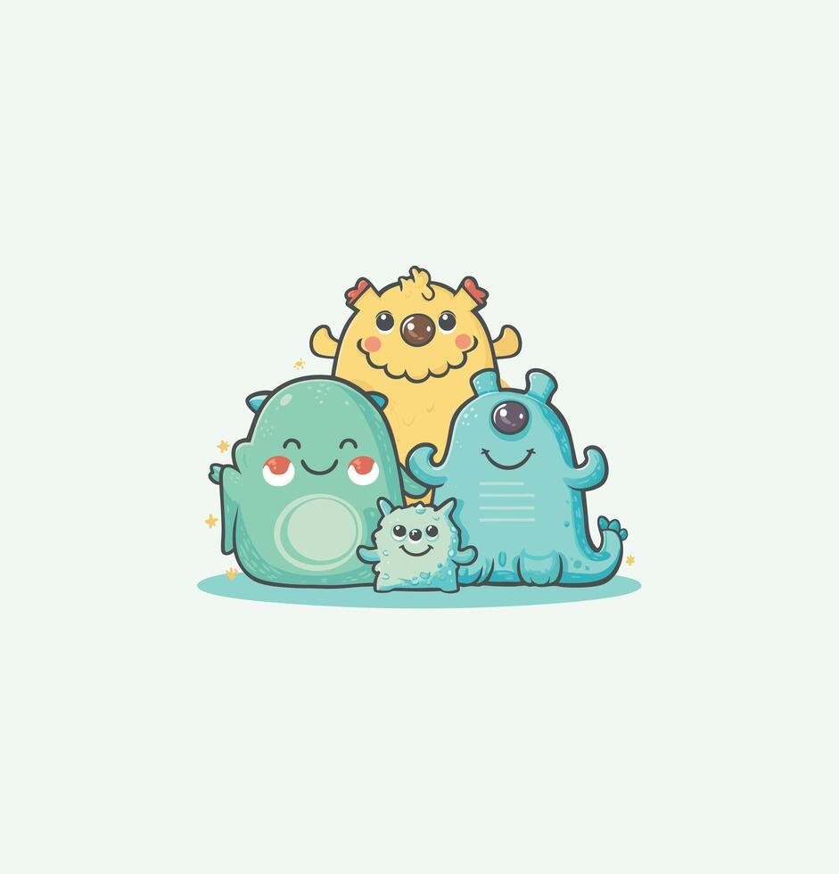 Funny Monsters printable stickers clipart illustration set vector
