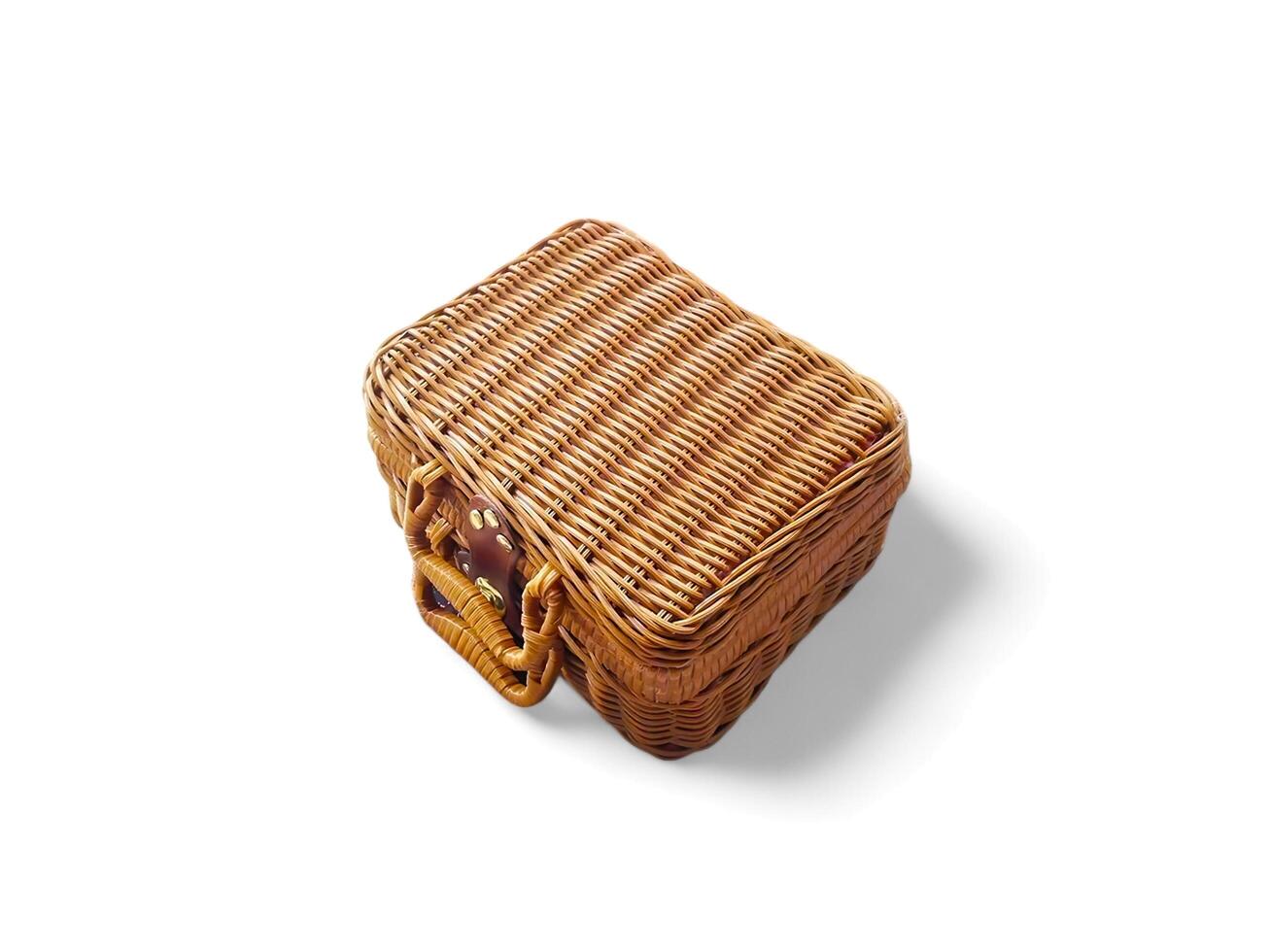 suitcase made of rattan on a white background photo