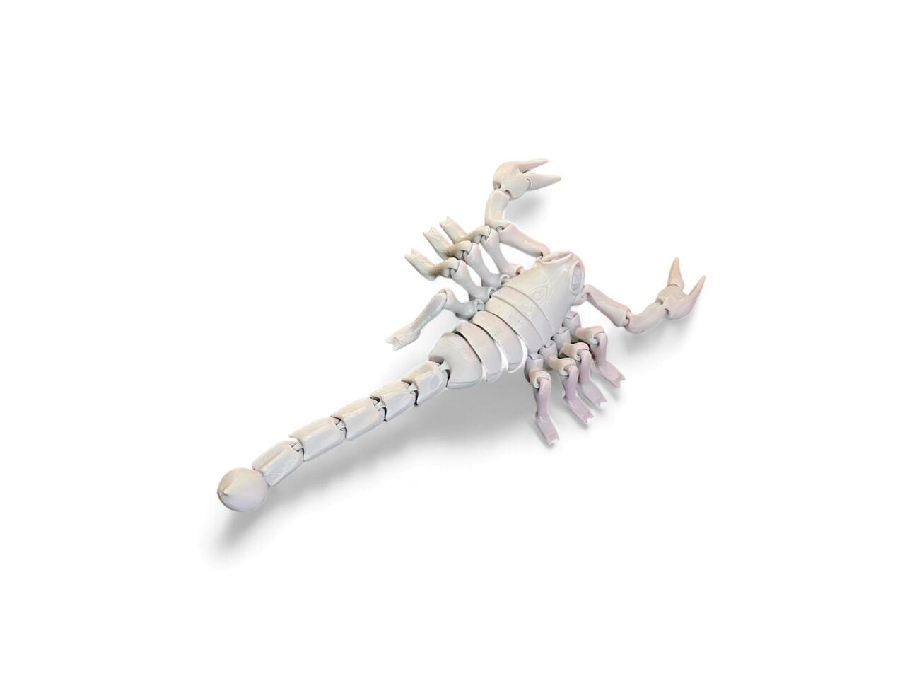 Decorated miniature white scorpion animal on a white background photo