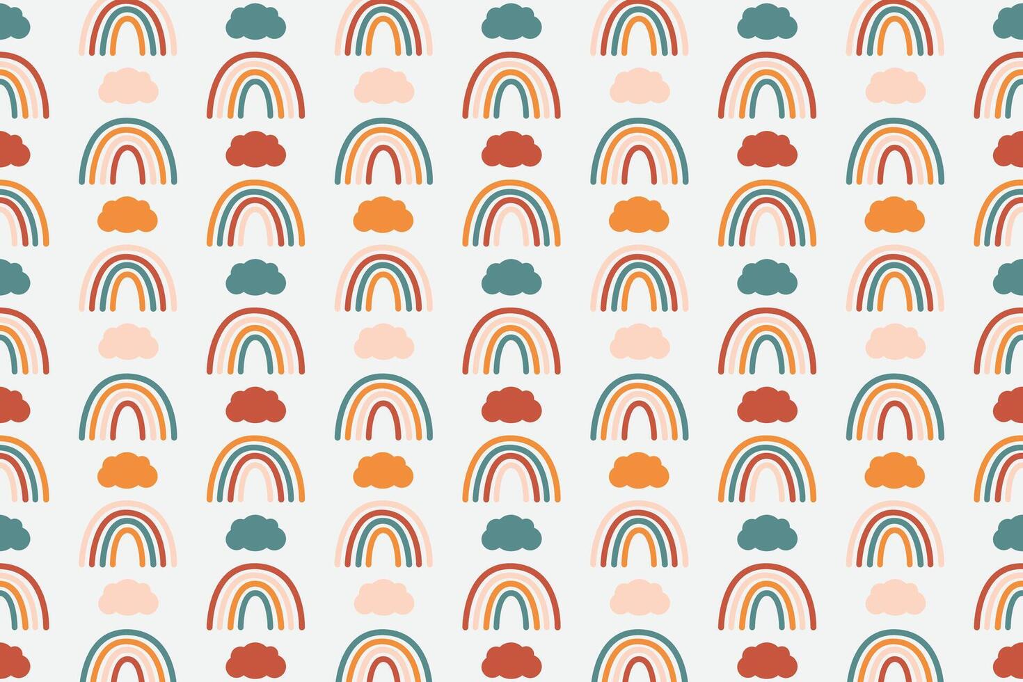 Colorful cute rainbow with clouds seamless pattern vector