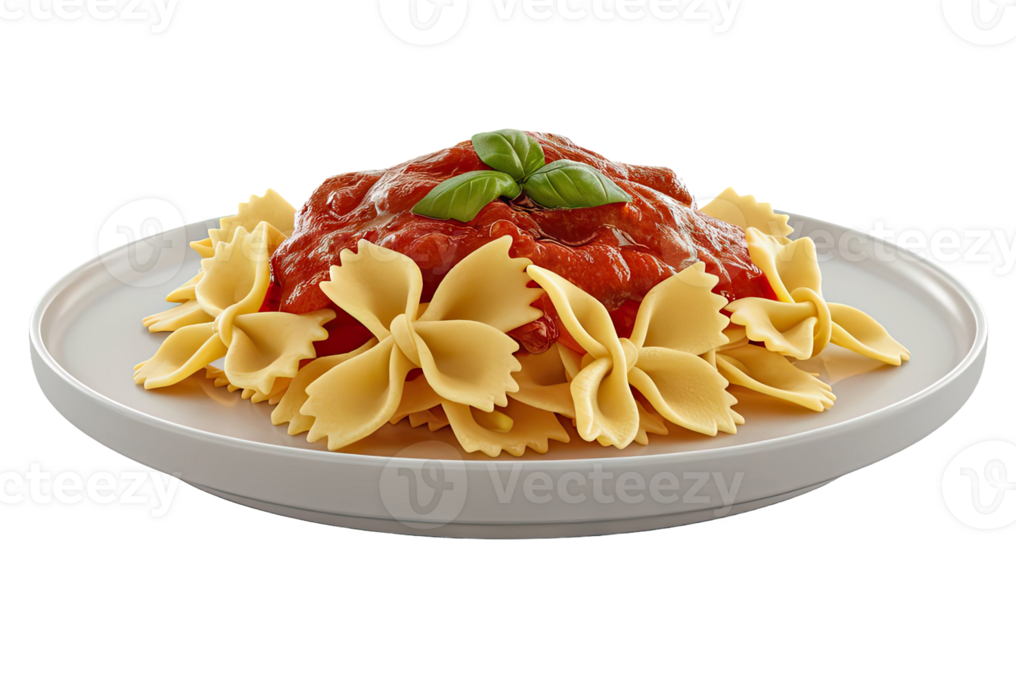 Plate of Farfalle Pasta with Tomato Sauce and Basil png