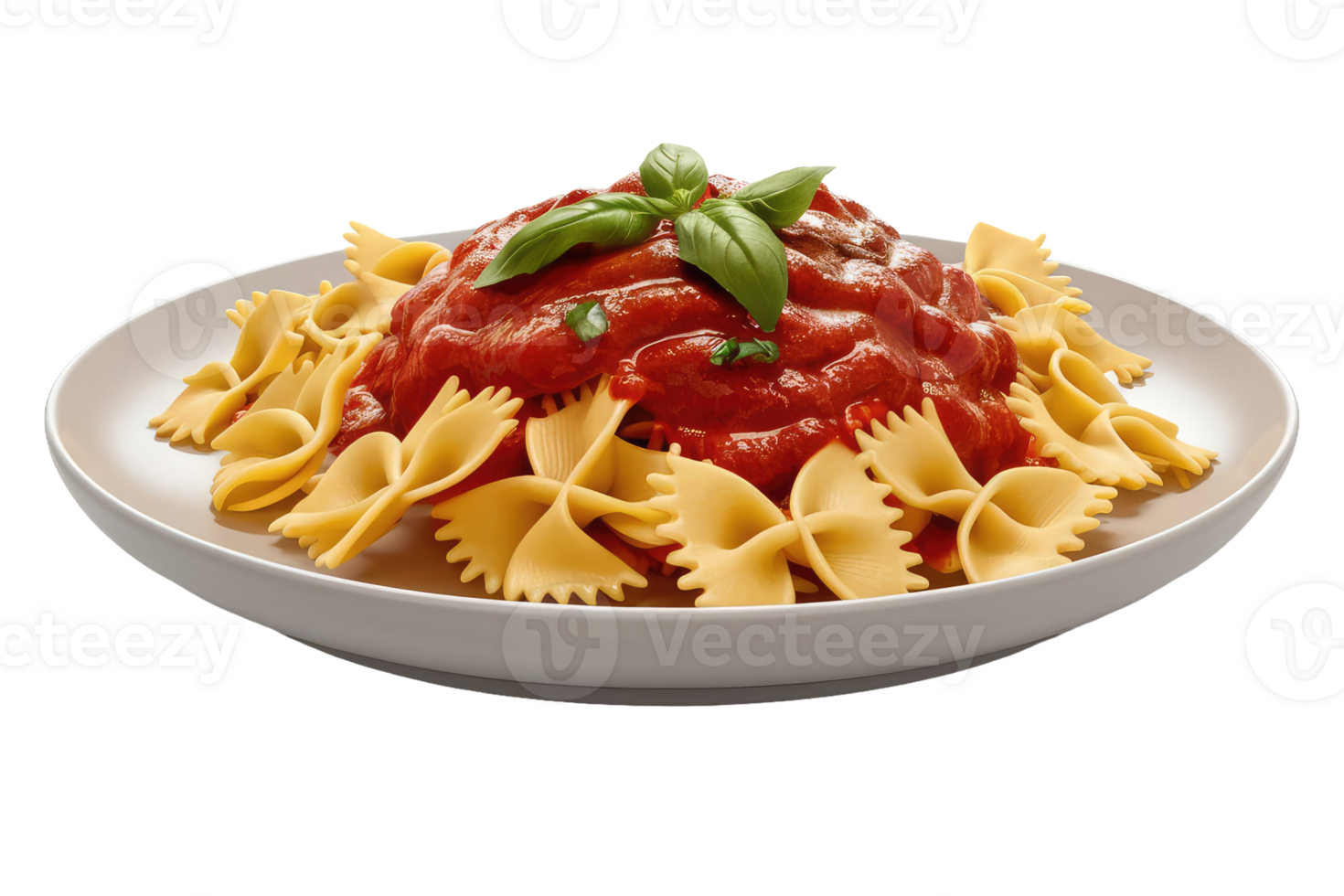 Plate of Farfalle Pasta with Tomato Sauce and Basil png