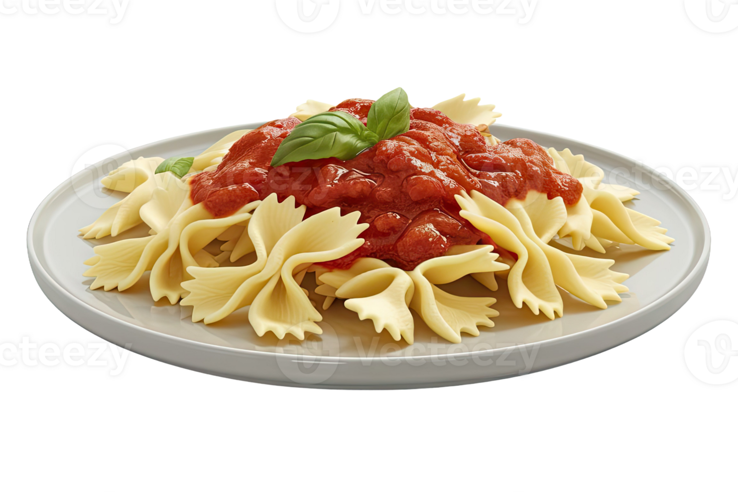 Plate of Farfalle Pasta with Tomato Sauce and Basil png