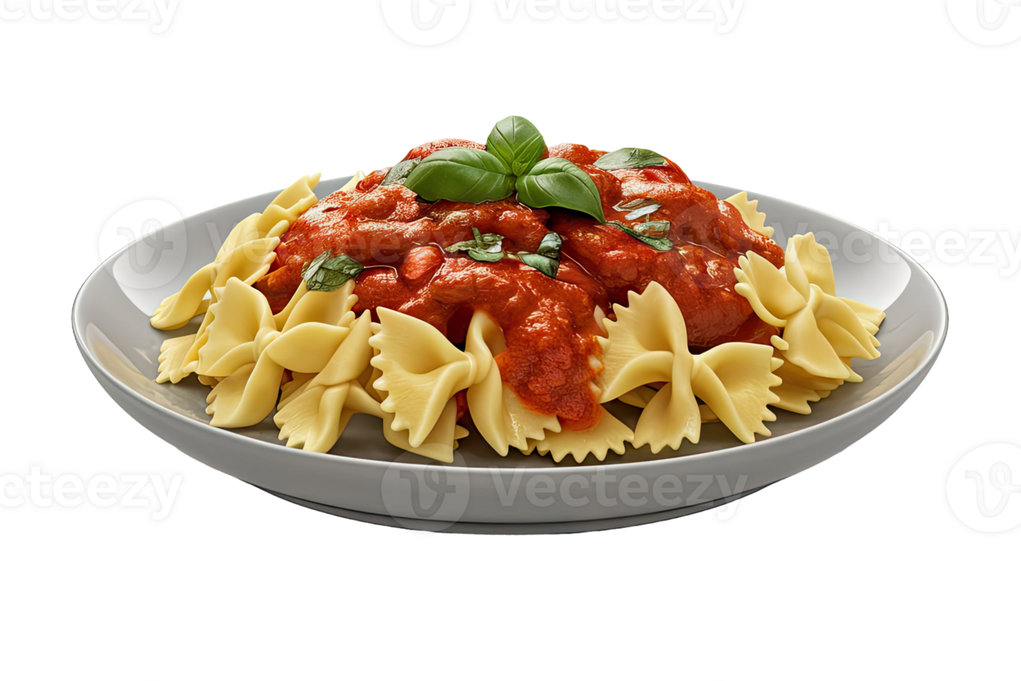 Plate of Farfalle Pasta with Tomato Sauce and Basil png