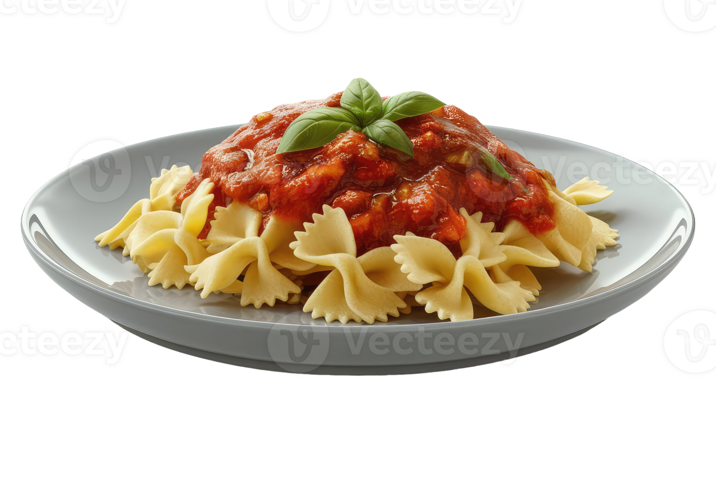 Plate of Farfalle Pasta with Tomato Sauce and Basil png