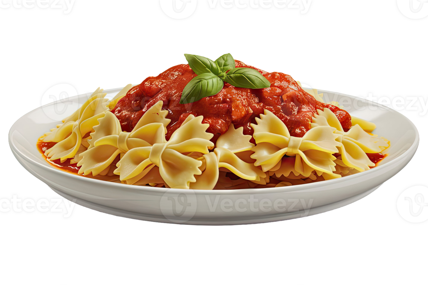Plate of Farfalle Pasta with Tomato Sauce and Basil png