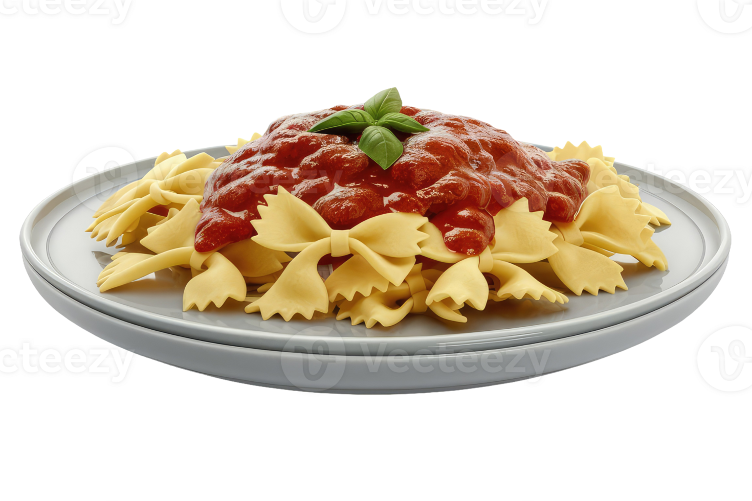 Plate of Farfalle Pasta with Tomato Sauce and Basil png
