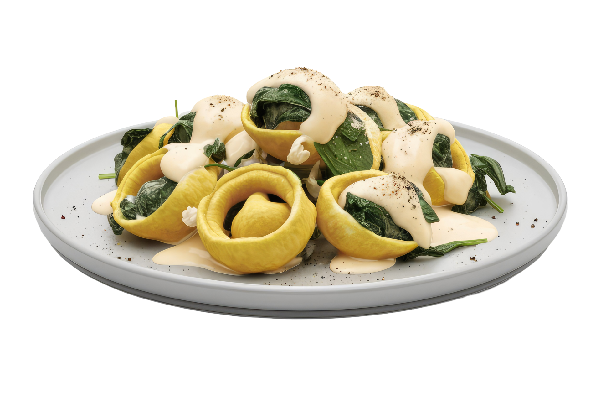 Tortelloni mit Spinat und Sahne Soße 47556662 PNG