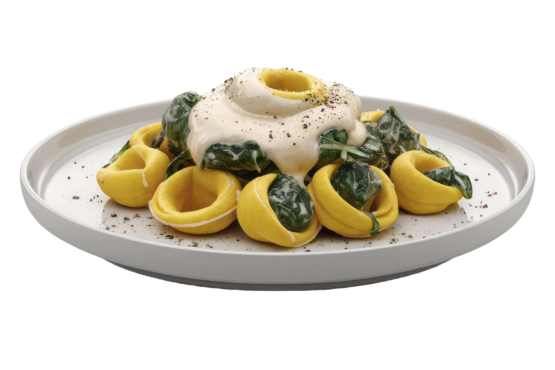 Tortelloni mit Spinat und Sahne Soße 47556667 PNG