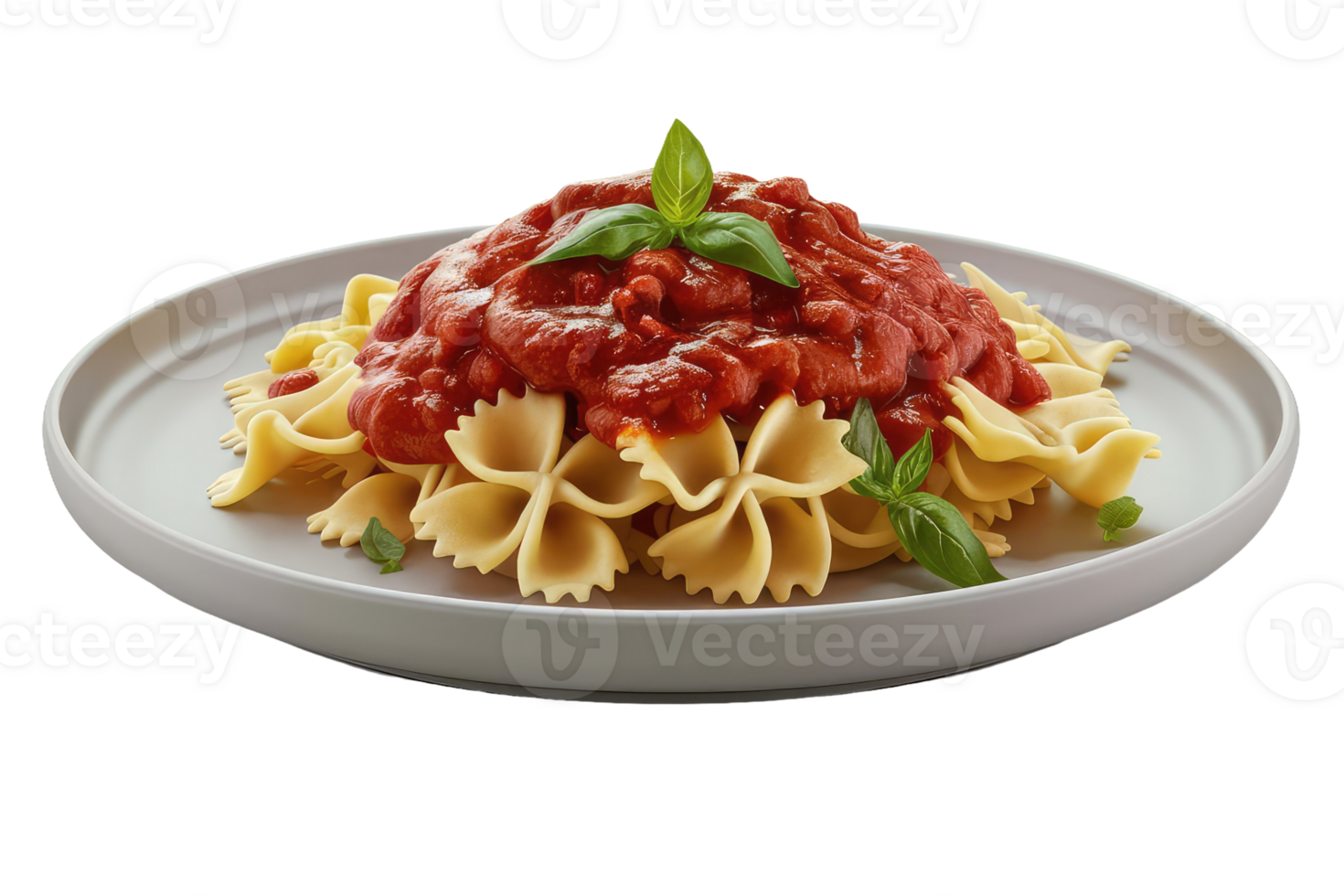Plate of Farfalle Pasta with Tomato Sauce and Basil png