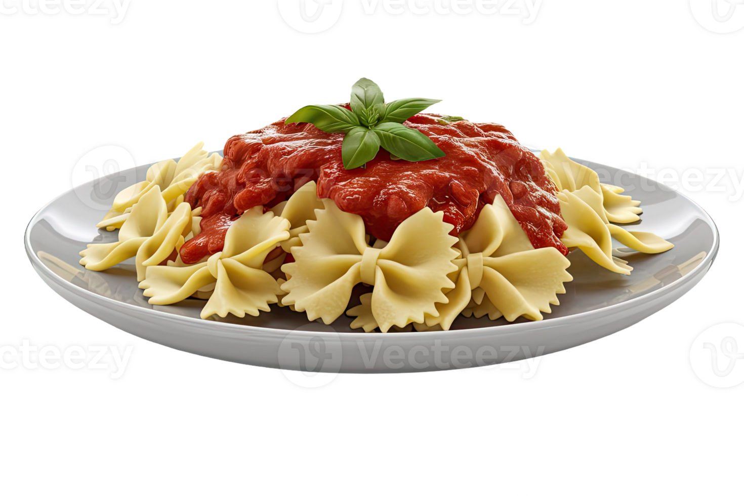 Plate of Farfalle Pasta with Tomato Sauce and Basil png