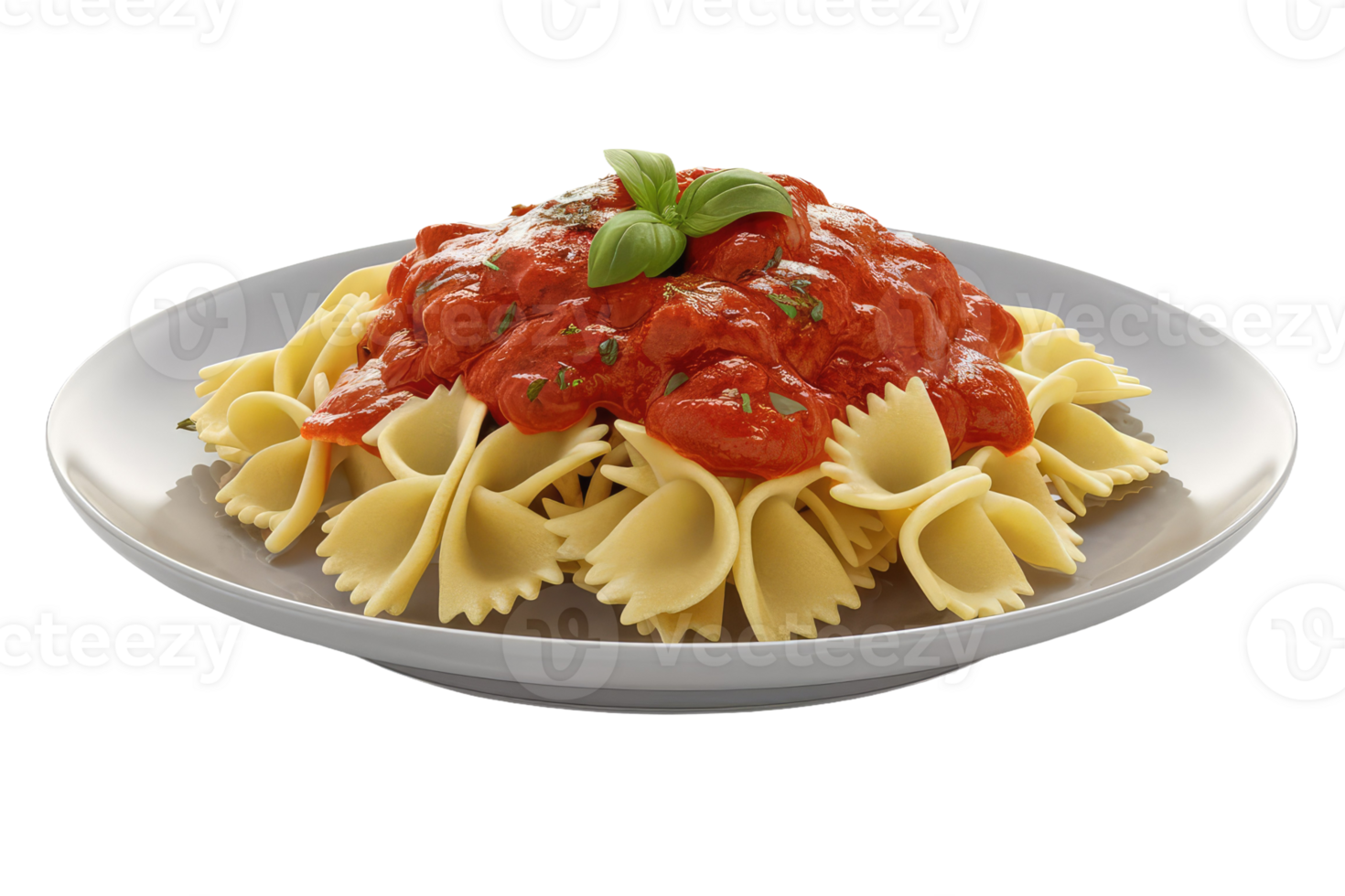 Plate of Farfalle Pasta with Tomato Sauce and Basil png
