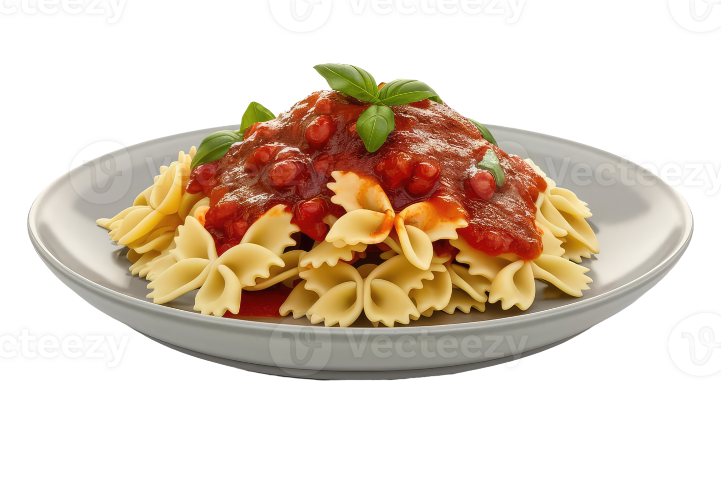 Plate of Farfalle Pasta with Tomato Sauce and Basil png