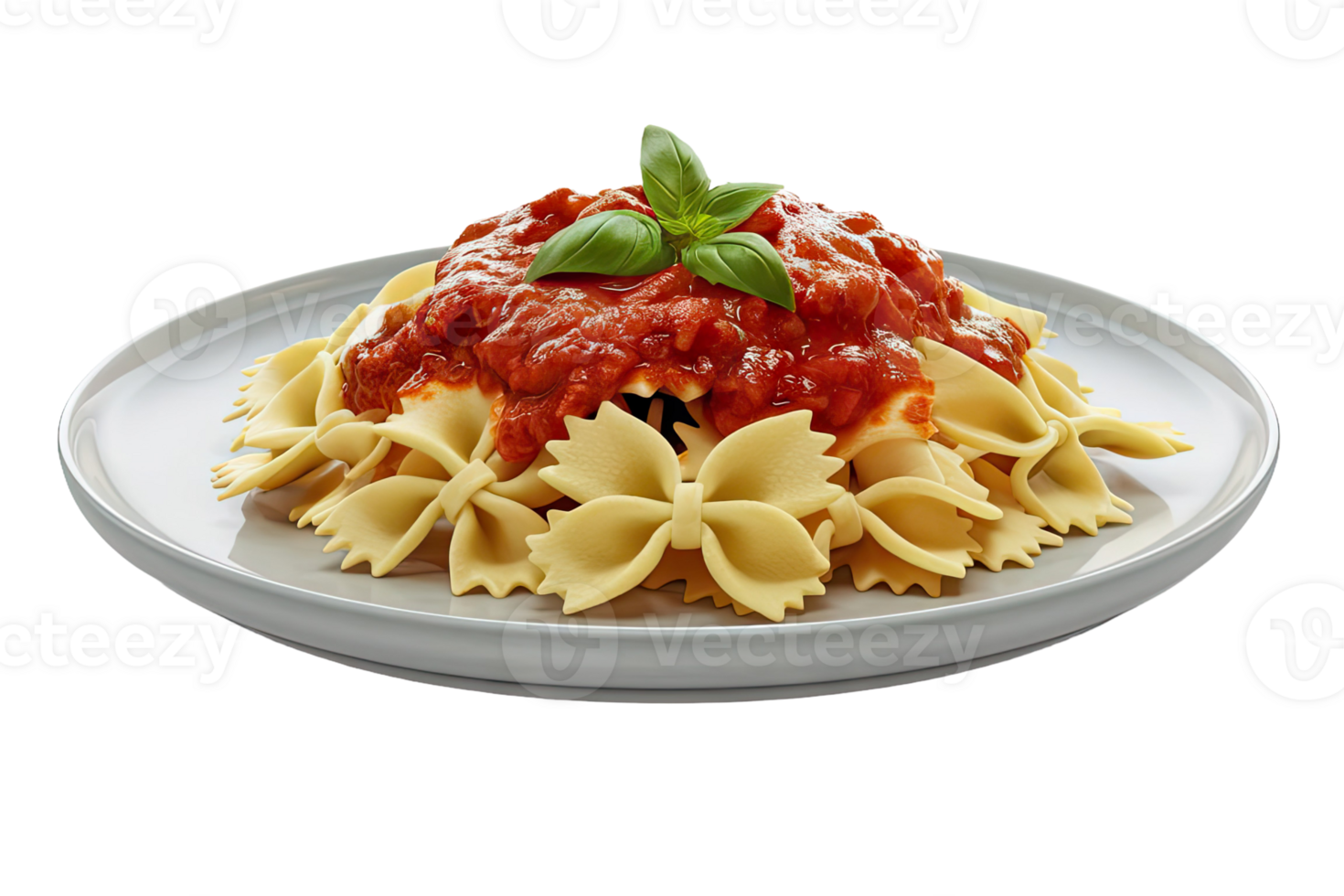 Plate of Farfalle Pasta with Tomato Sauce and Basil png