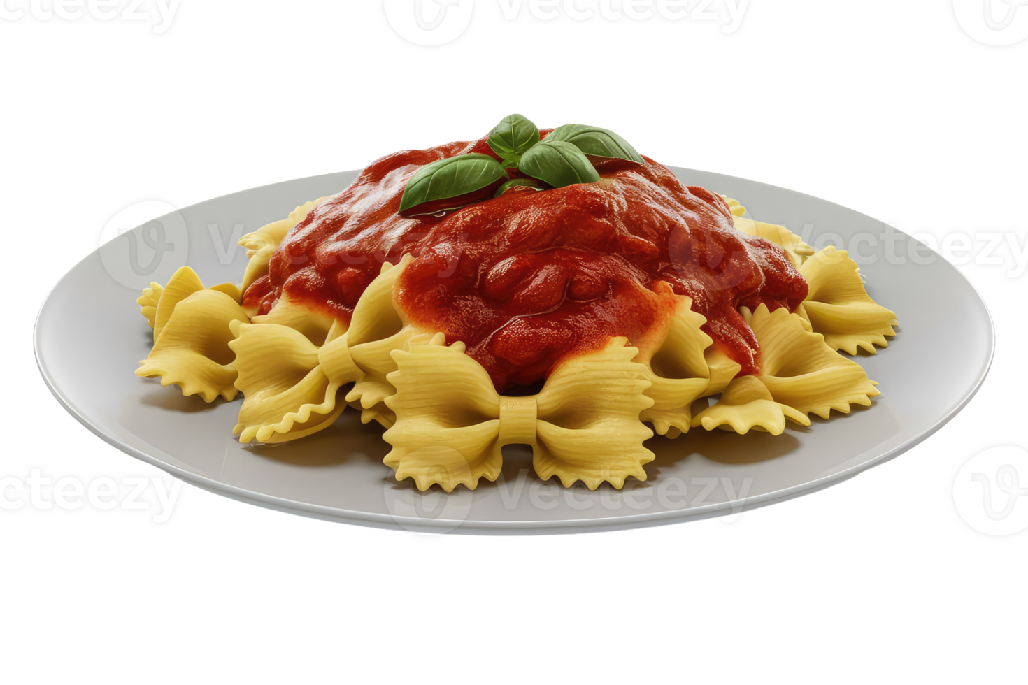 Plate of Farfalle Pasta with Tomato Sauce and Basil png