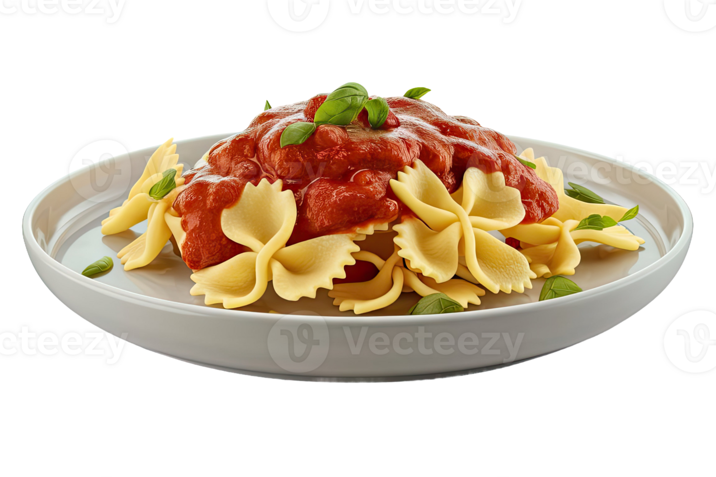 Plate of Farfalle Pasta with Tomato Sauce and Basil png