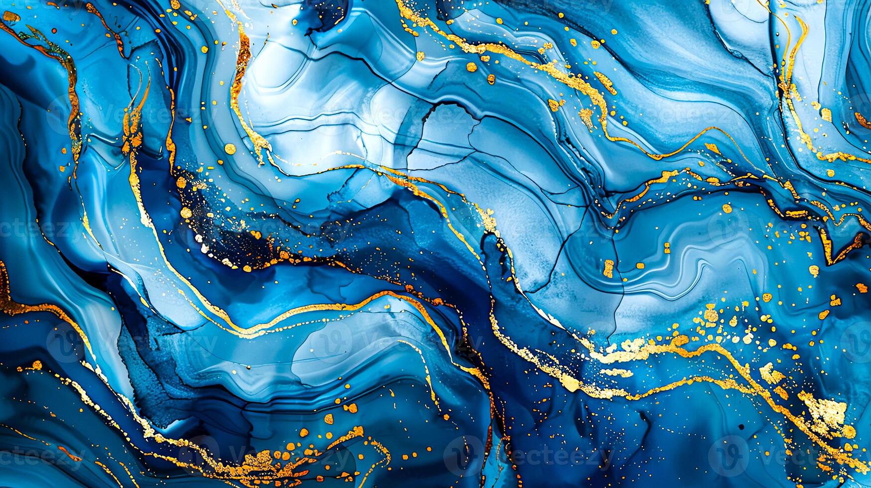 Modern Artistic Design with Gold, Blue, Grey, and Turquoise Accents, Fluid Ink and Watercolor Patterns, Abstract Waves and Swirls, and Luxurious Marble Texture Background photo