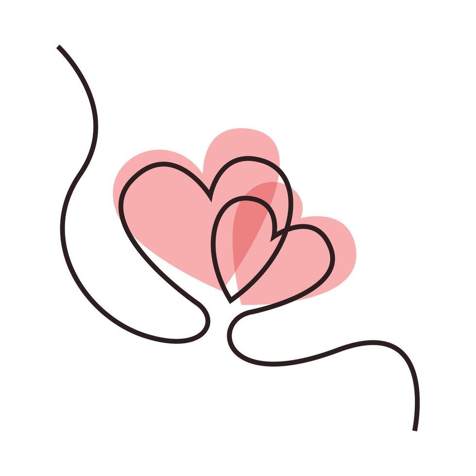 Two Hearts Continuous One Line Drawing. Valentines day concept. Hearts Couple Trendy Minimalist Illustration. Love Minimalist Contour Art. vector