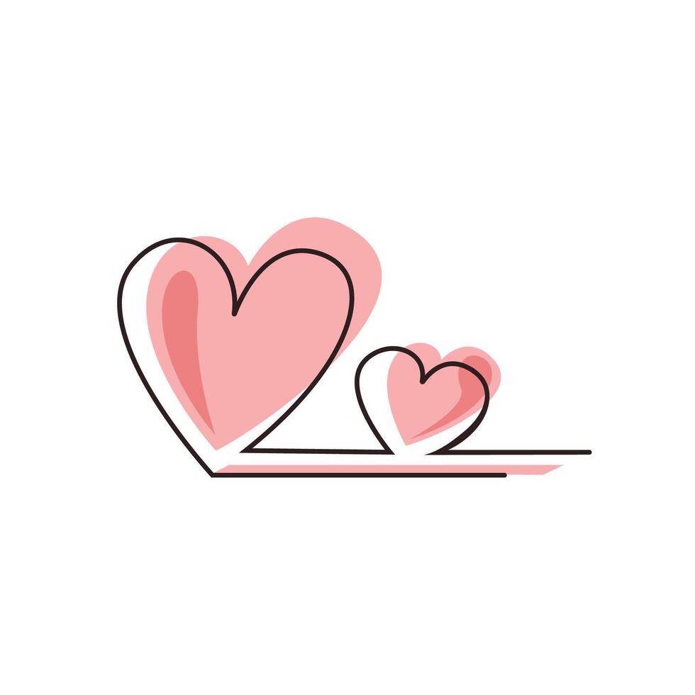 Two Hearts Continuous One Line Drawing. Valentines day concept. Hearts Couple Trendy Minimalist Illustration. Love Minimalist Contour Art. vector