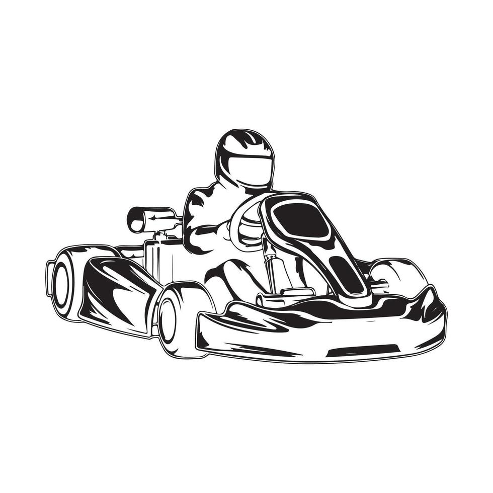 Kart racer, Go Kart racing image. Go Kart racing silhouette on white background vector