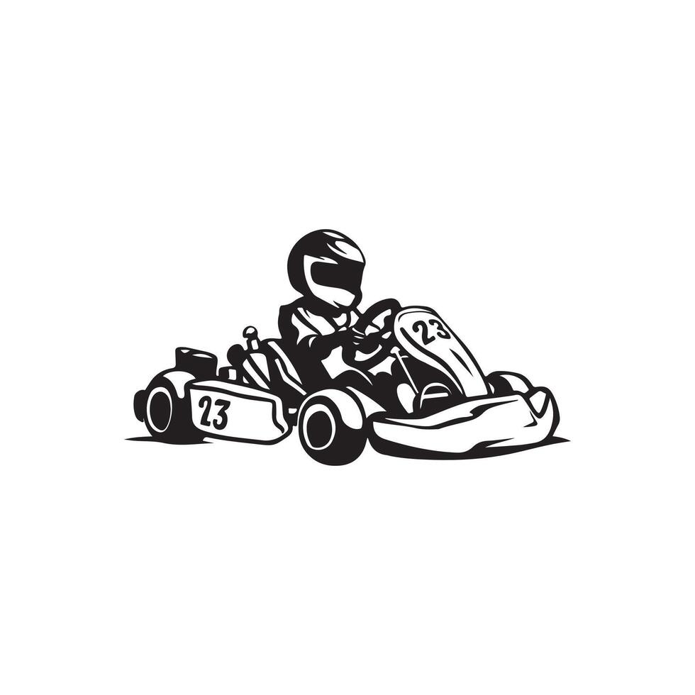 Kart racer, Go Kart racing image. Go Kart racing silhouette on white background vector