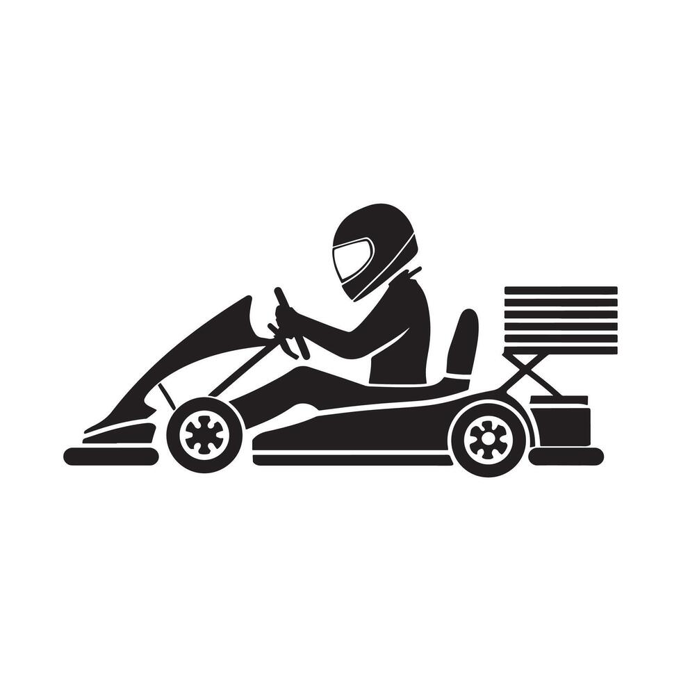 Kart racer, Go Kart racing image. Go Kart racing silhouette on white background vector