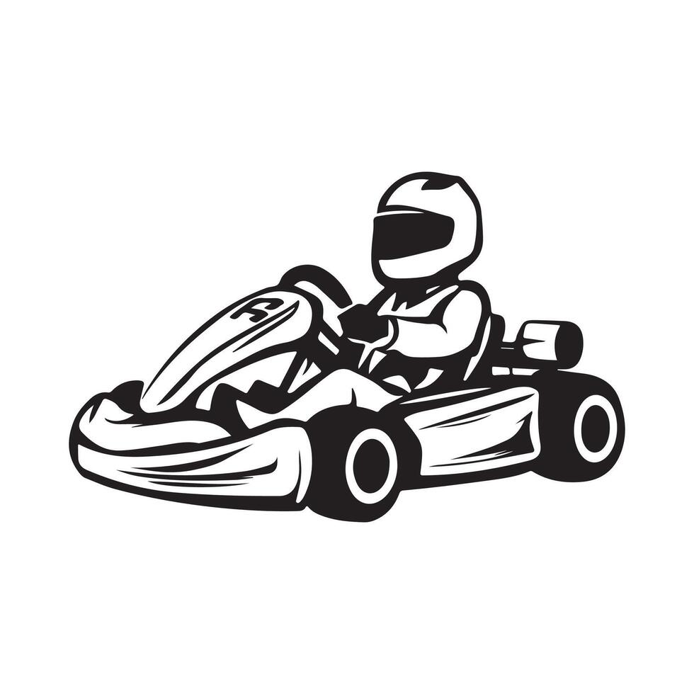 Kart racer, Go Kart racing image. Go Kart racing silhouette on white background vector
