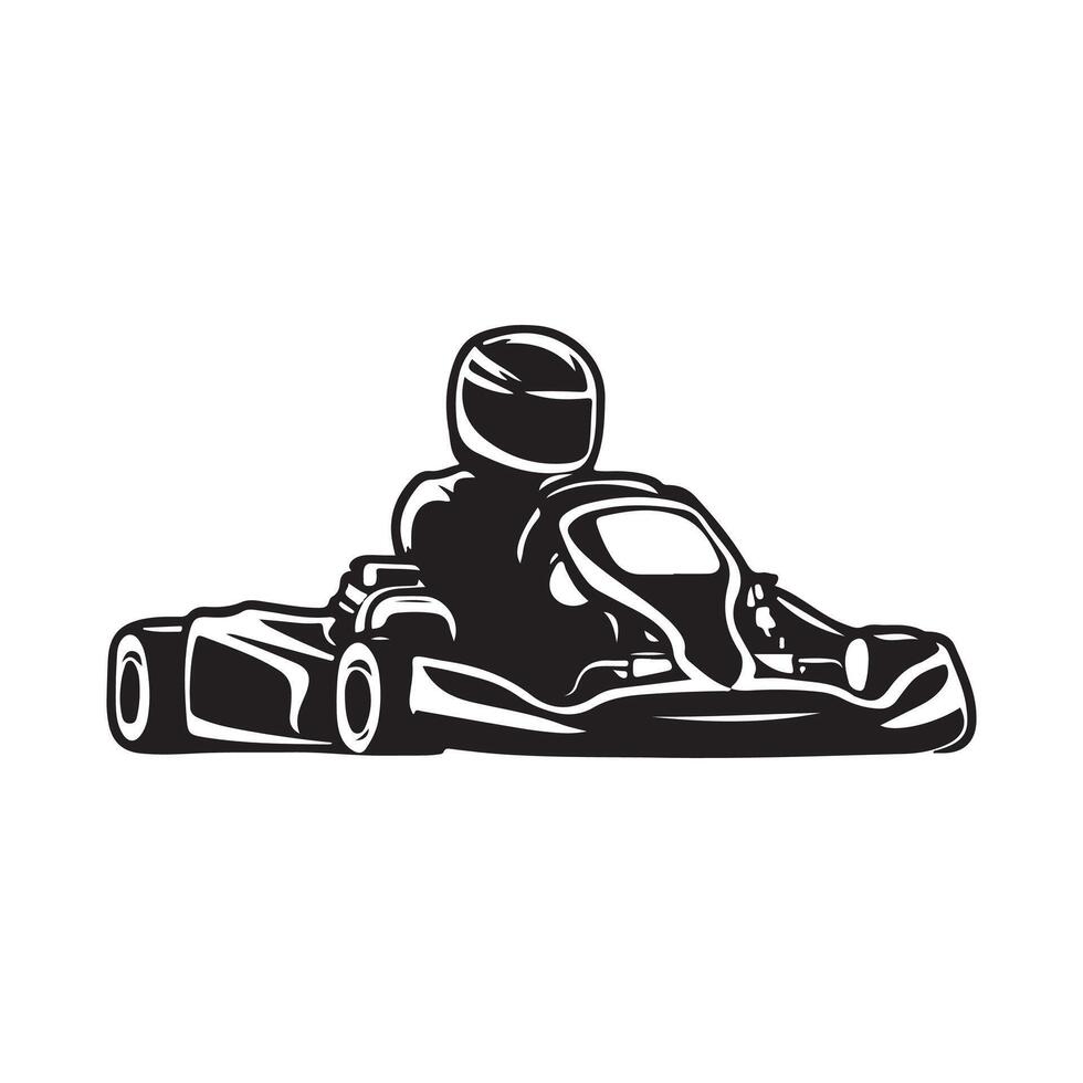 Kart racer, Go Kart racing image. Go Kart racing silhouette on white background vector