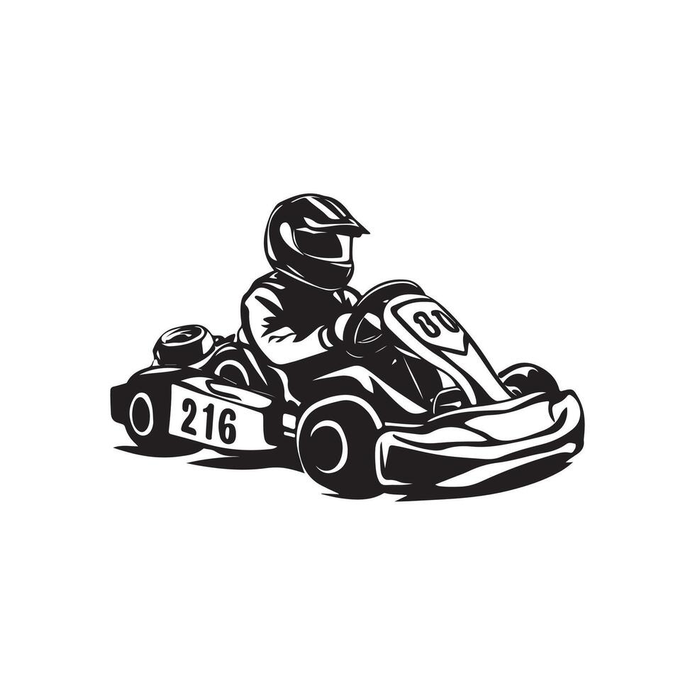 Kart racer, Go Kart racing image. Go Kart racing silhouette on white background vector