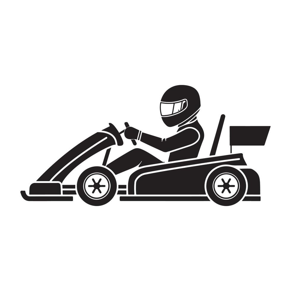 Kart racer, Go Kart racing image. Go Kart racing silhouette on white background vector