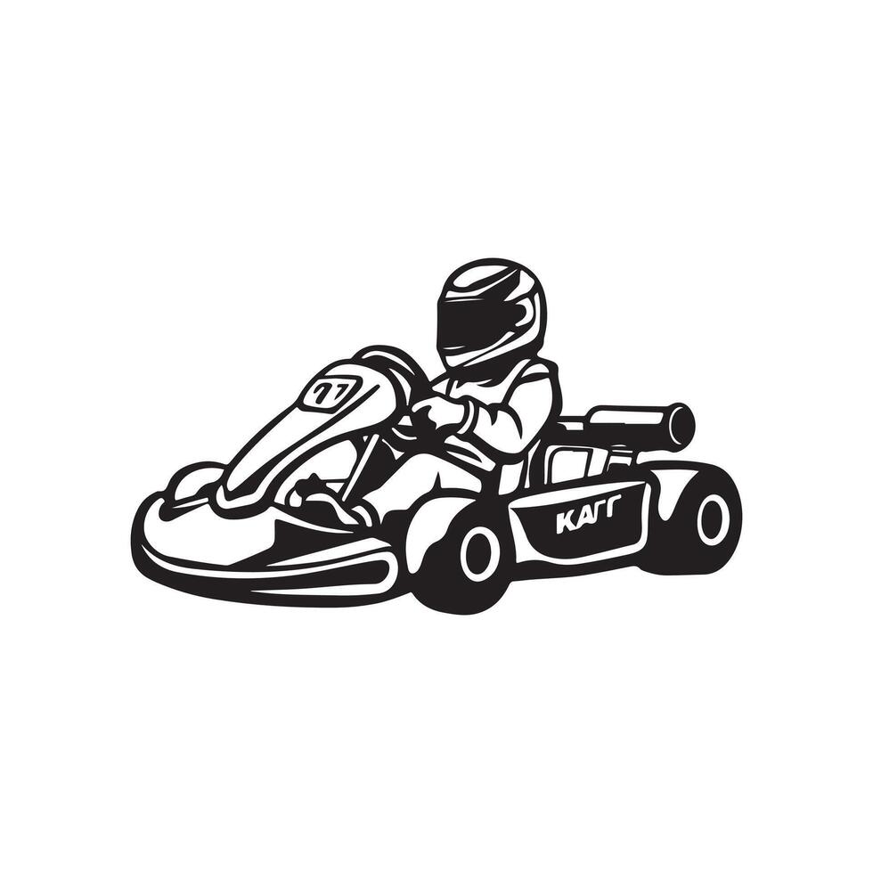 Kart racer, Go Kart racing image. Go Kart racing silhouette on white background vector