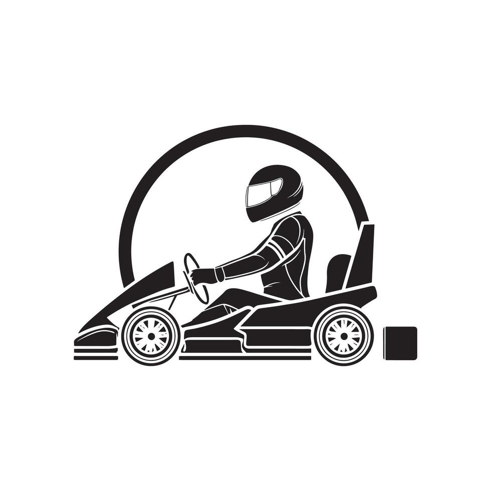Kart racer, Go Kart racing image. Go Kart racing silhouette on white background vector