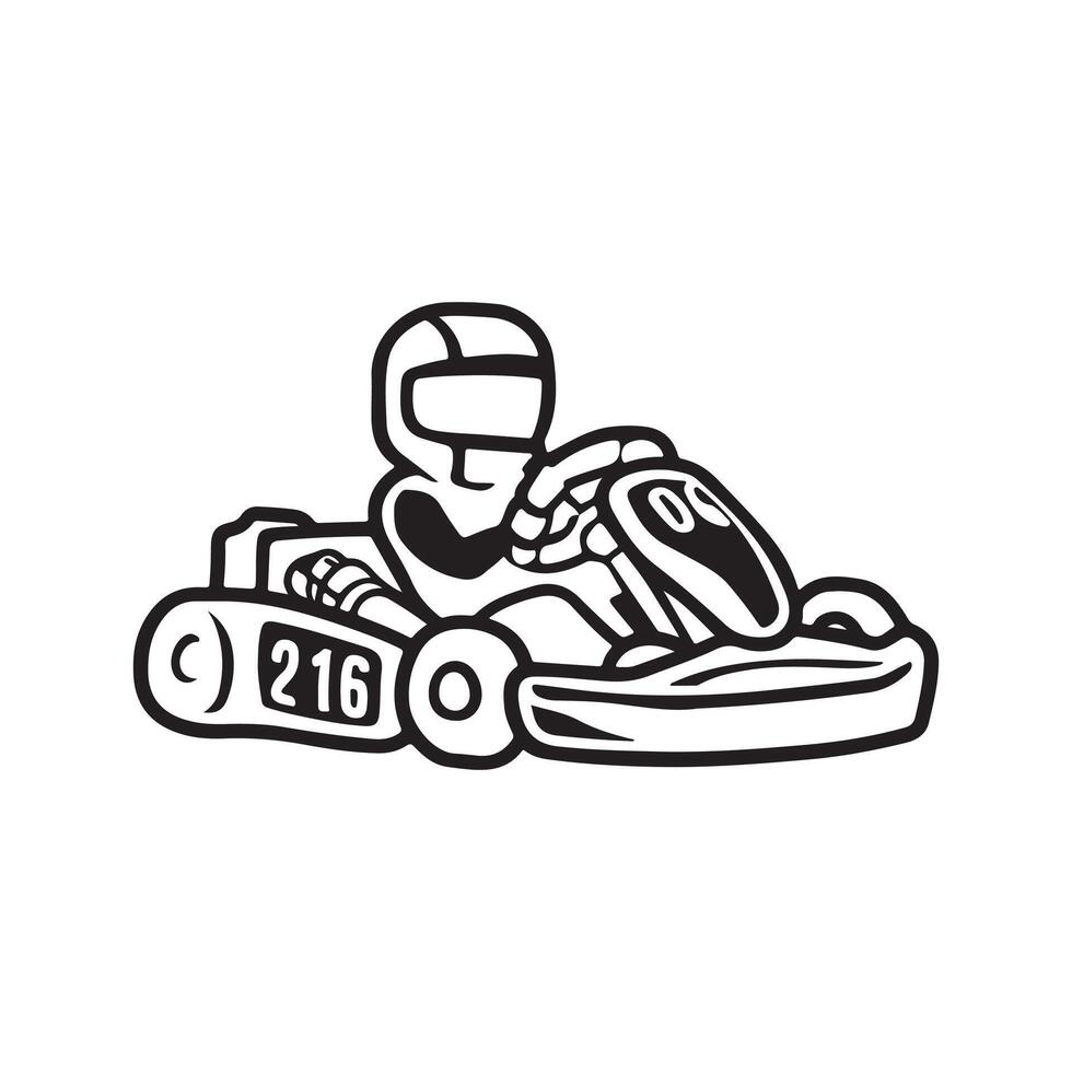 Kart racer, Go Kart racing image. Go Kart racing silhouette on white background vector