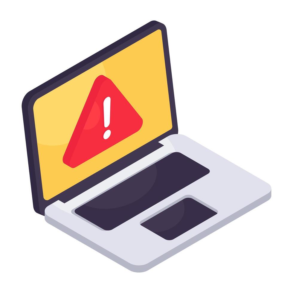 An isometric design icon of laptop warning sign vector