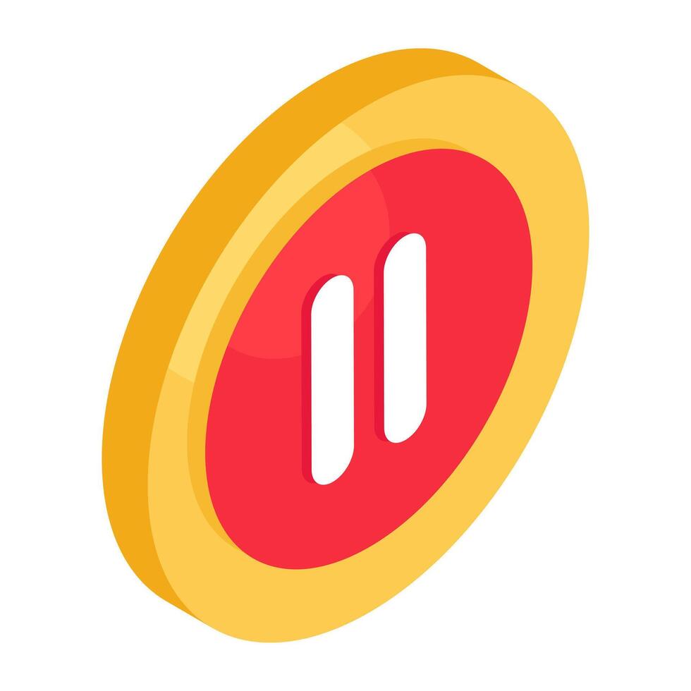 Conceptual isometric design icon of pause button vector
