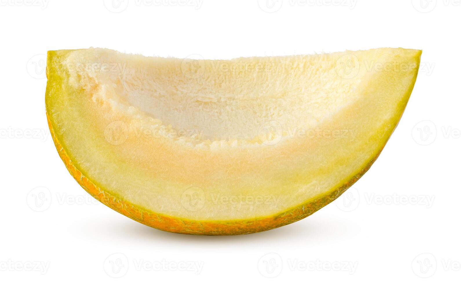 A slice of yellow melon, isolated on a white background with shadow photo