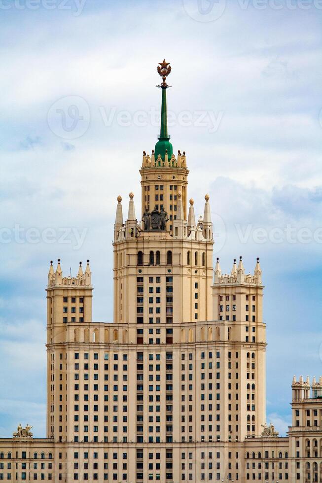 Close up view on the high-rise building on Kotelnicheskaya Embankment in Moscow against a overcast sky photo