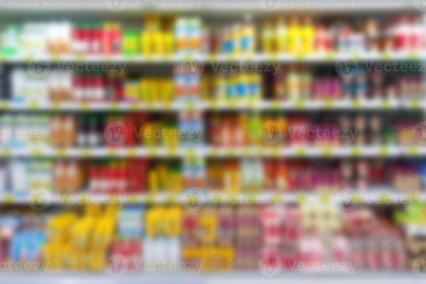 Close up view of the shelf with food products in supermarket photo