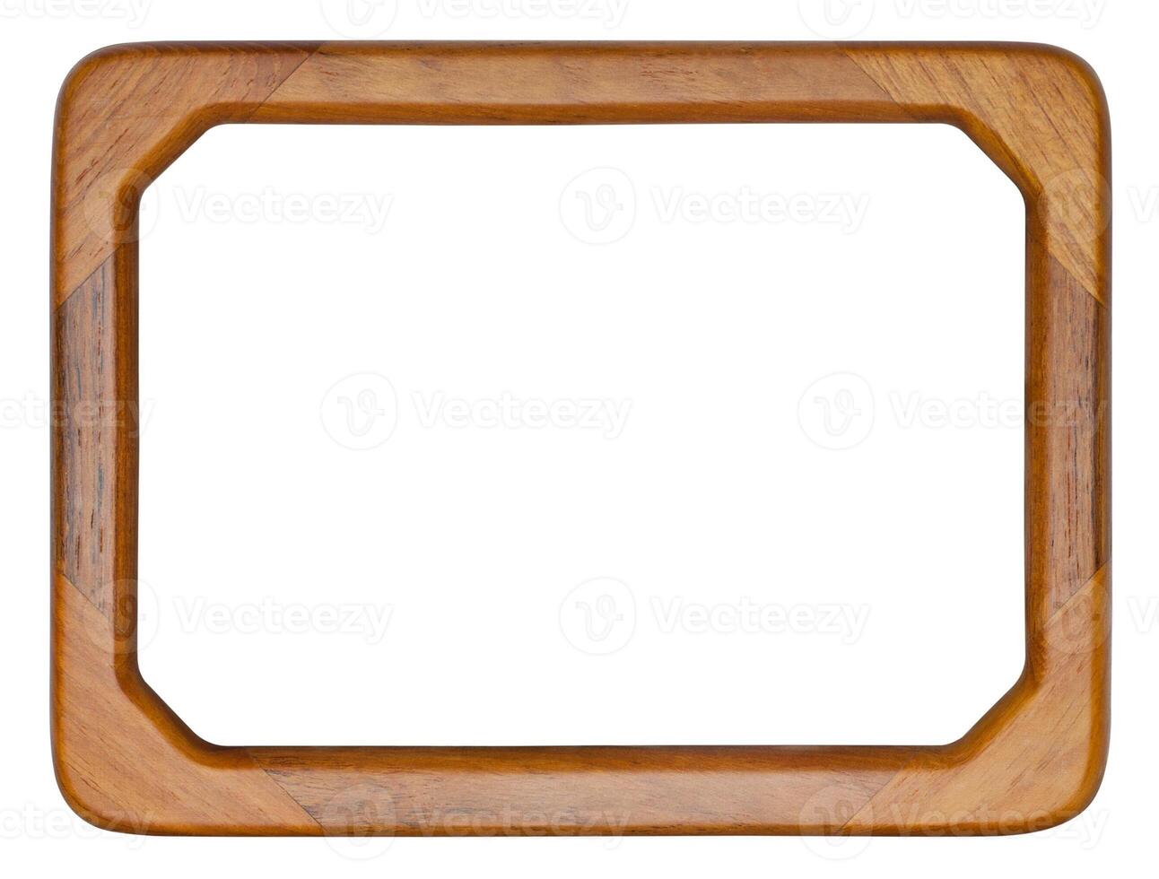 Brown wooden frame in modern style with rounded corners isolated on white background photo