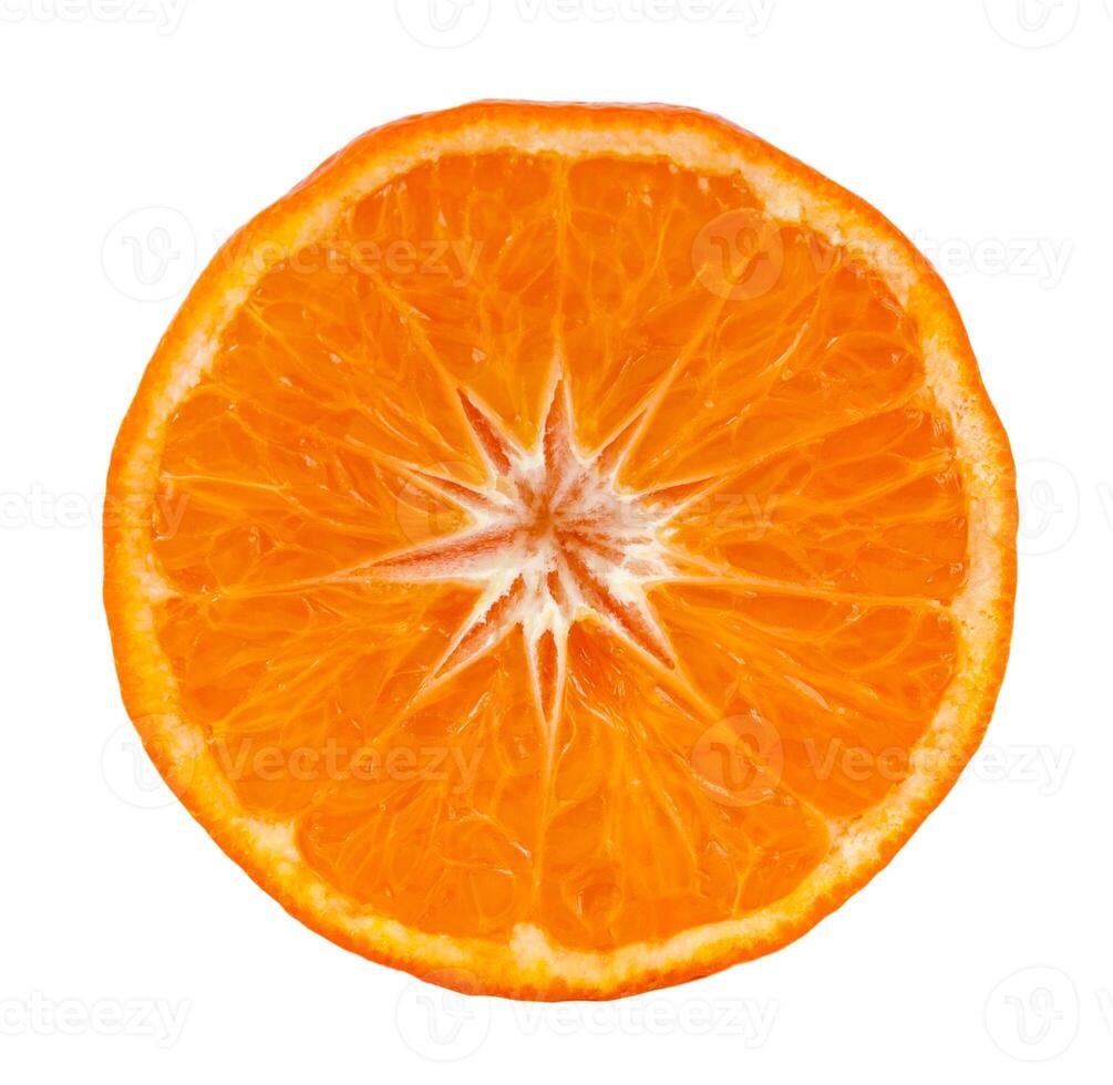 Round halve of mandarin isolated on white background photo