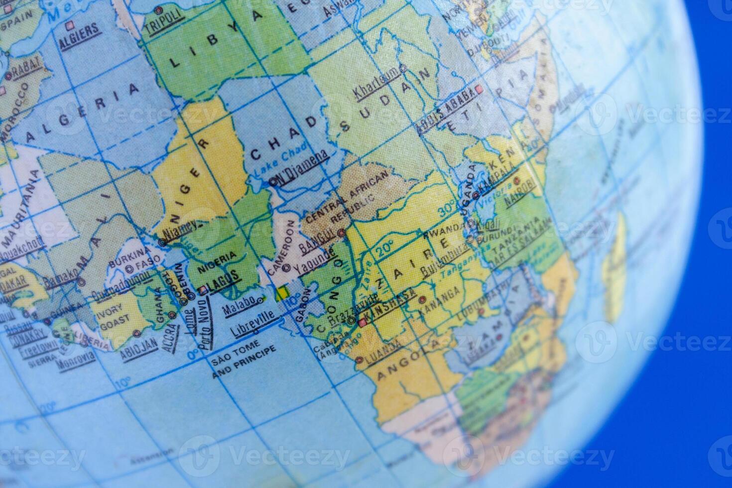 Close-up view of the continent Africa on the political map of the globe photo