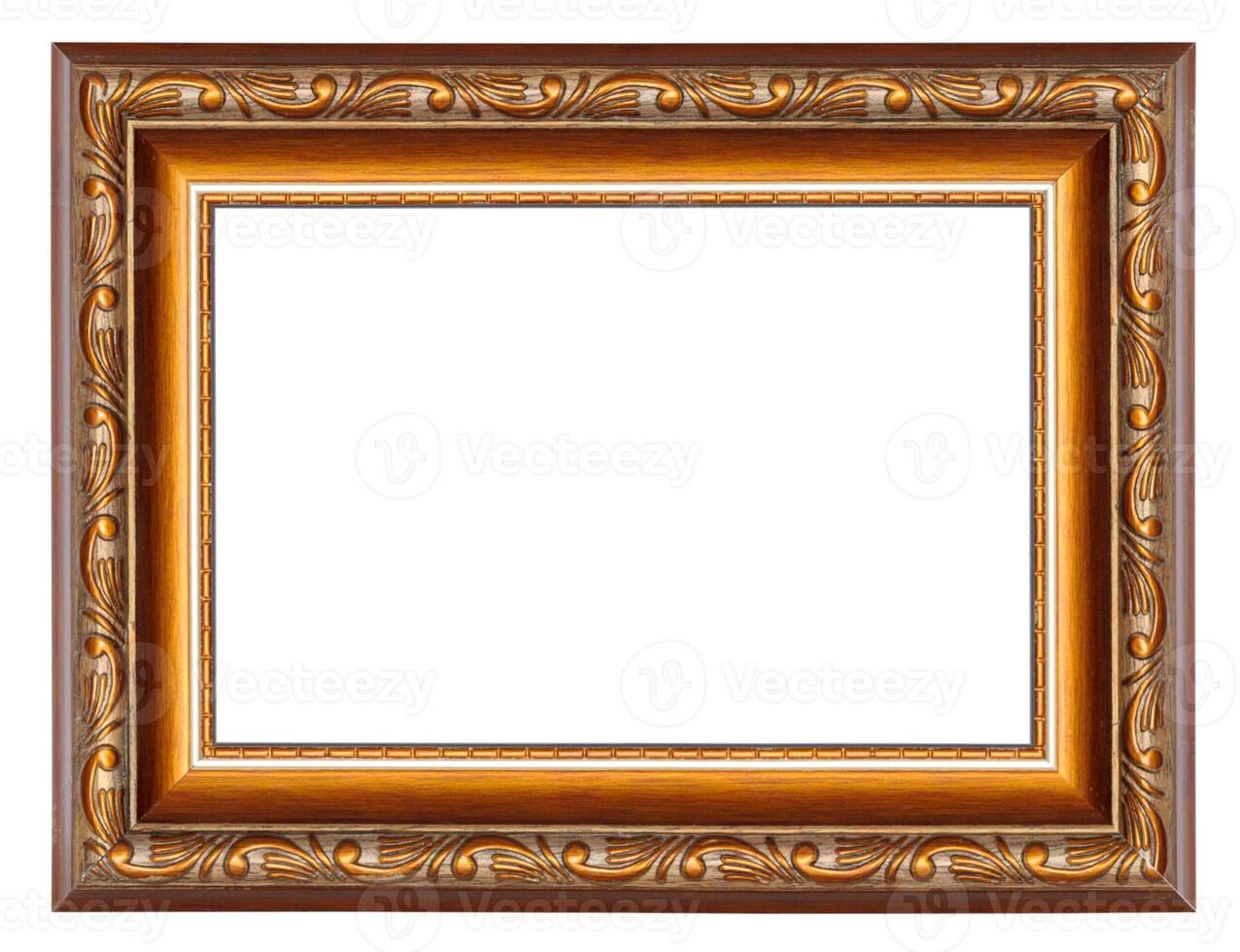Brown picture frame with floral pattern isolated on a white background photo