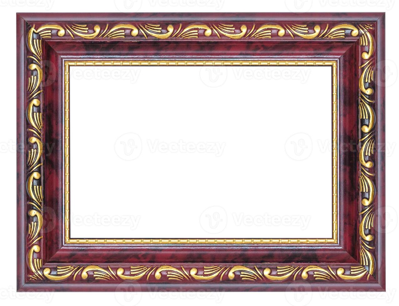 Purple picture frame with gilded pattern isolated on a white background photo