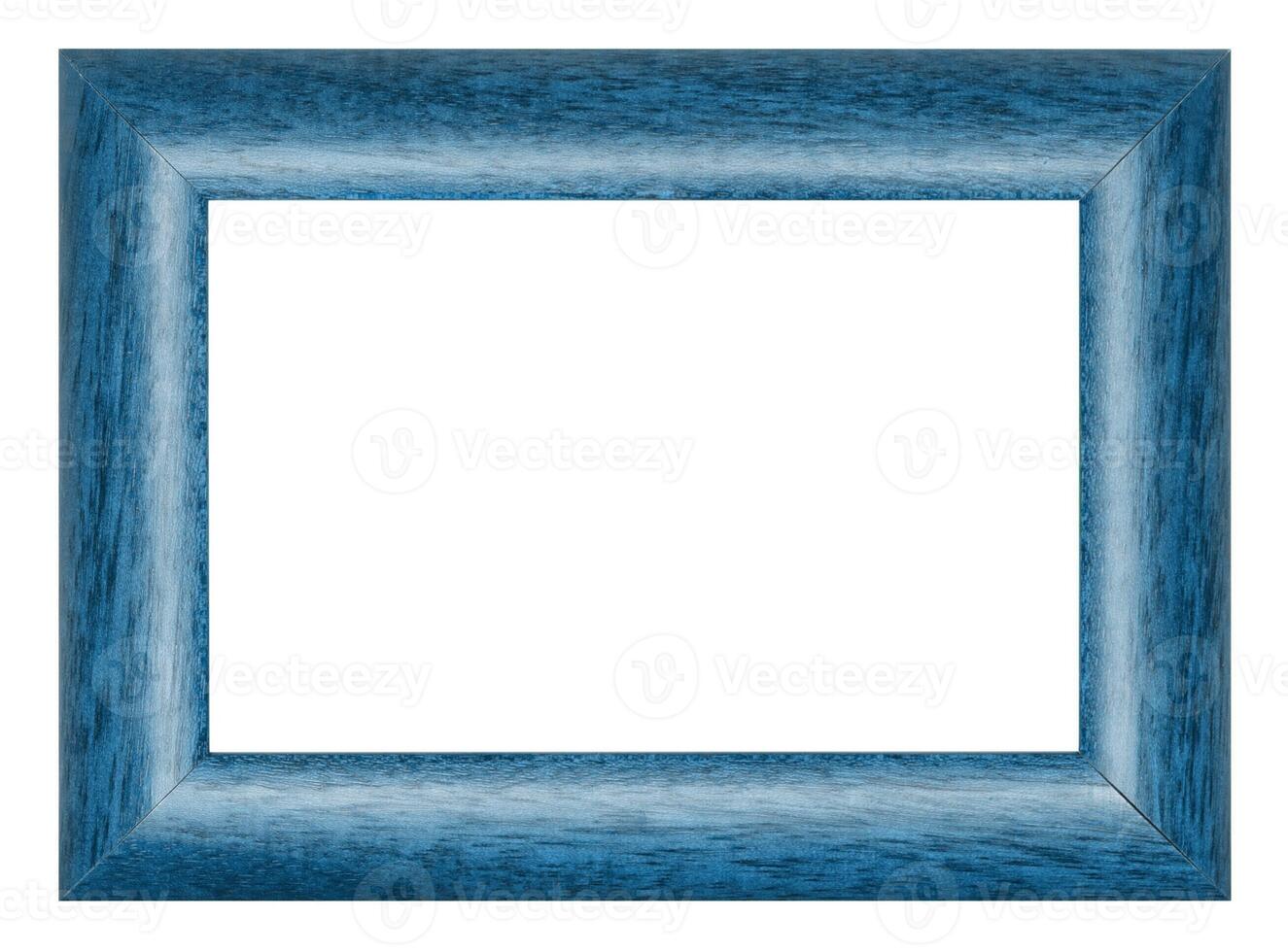 Painted in blue wooden picture frame isolated on white background photo